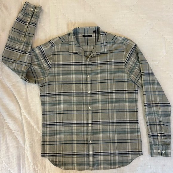 Theory Men’s XL Plaid Button-Down Shirt 100% Cotton Gray Blue – Style Zack PS - Picture 3 of 10